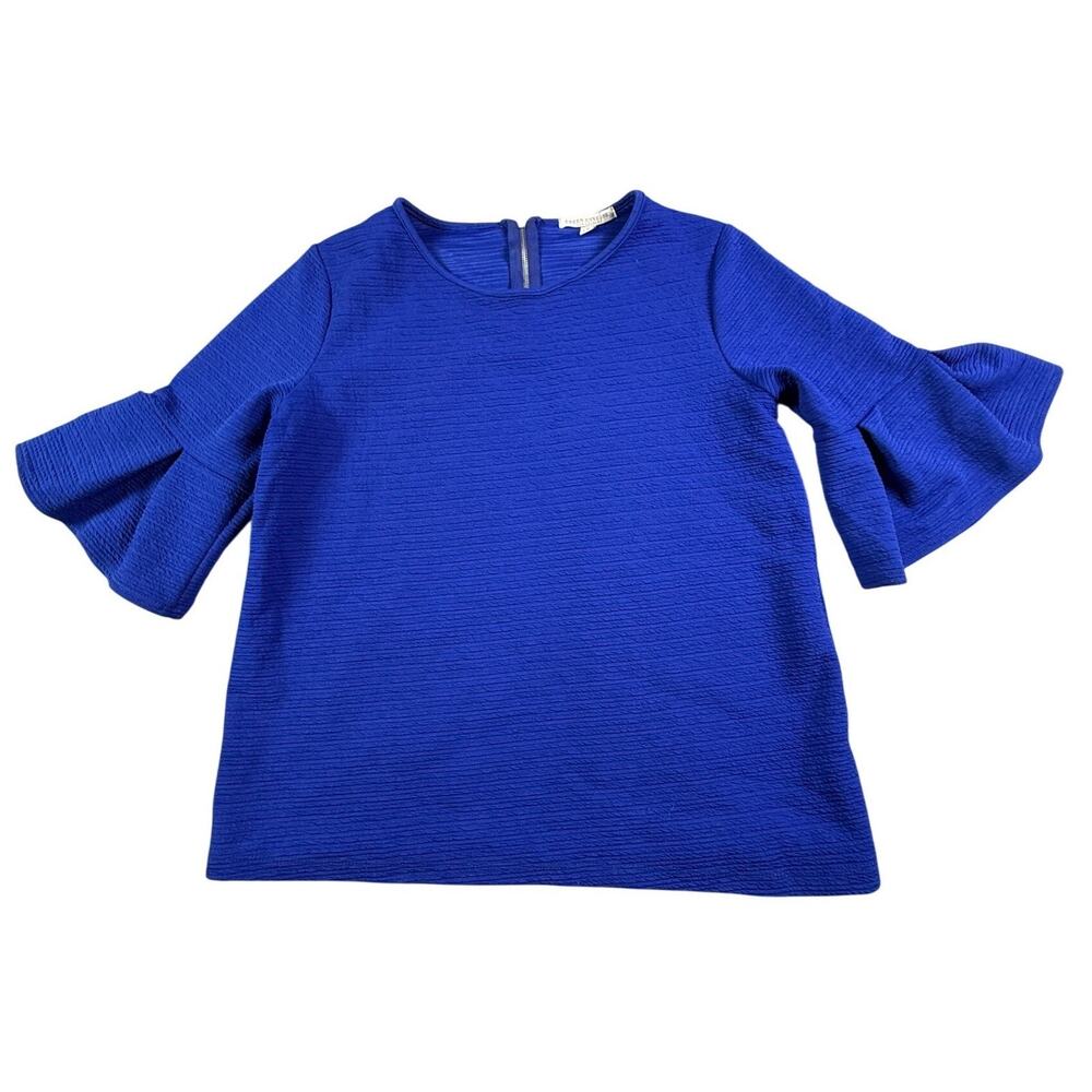 Green Envelope Royal Blue Textured Split Bell Sleeve Blouse Top GT3904NHR Size M